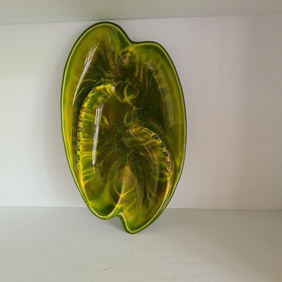 Vintage Mid Century California Original Abstract Green Leaf Ash Tray - Picture 1 of 11